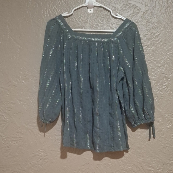 LC Lauren Conrad Teal Blouse with Subtle Stripes Size M - Picture 5 of 7